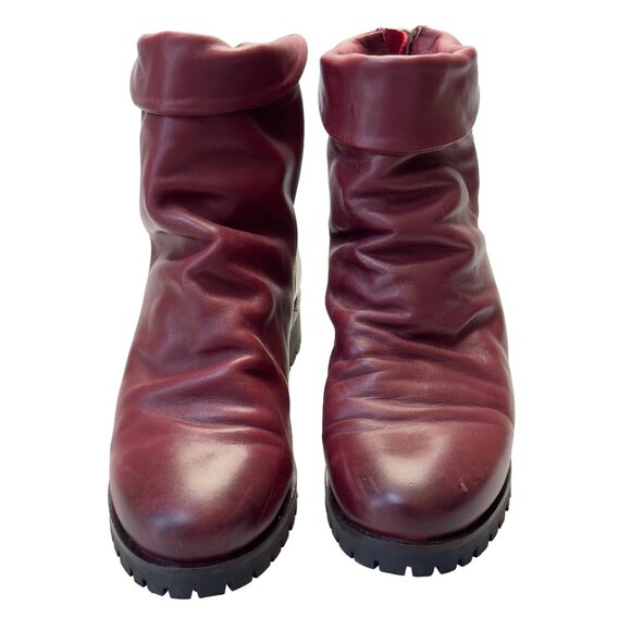 SKECHERS Women’s Boots Burgundy Leather Slouchy Ankle Cuffed Rear Zip Size 7.5M - Picture 2 of 13
